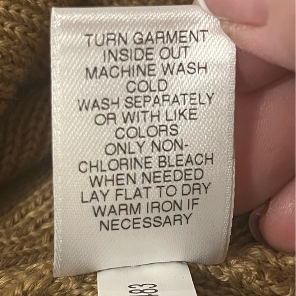 Cremieux Leather Trim  Poncho Sweater Camel Brown Wool Blend, size L - Picture 7 of 8